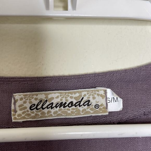 ELLAMODA Italy Purple 100% Linen Boxy Button Up Blouse Boho Lagenlook Artsy S/M - Picture 6 of 9